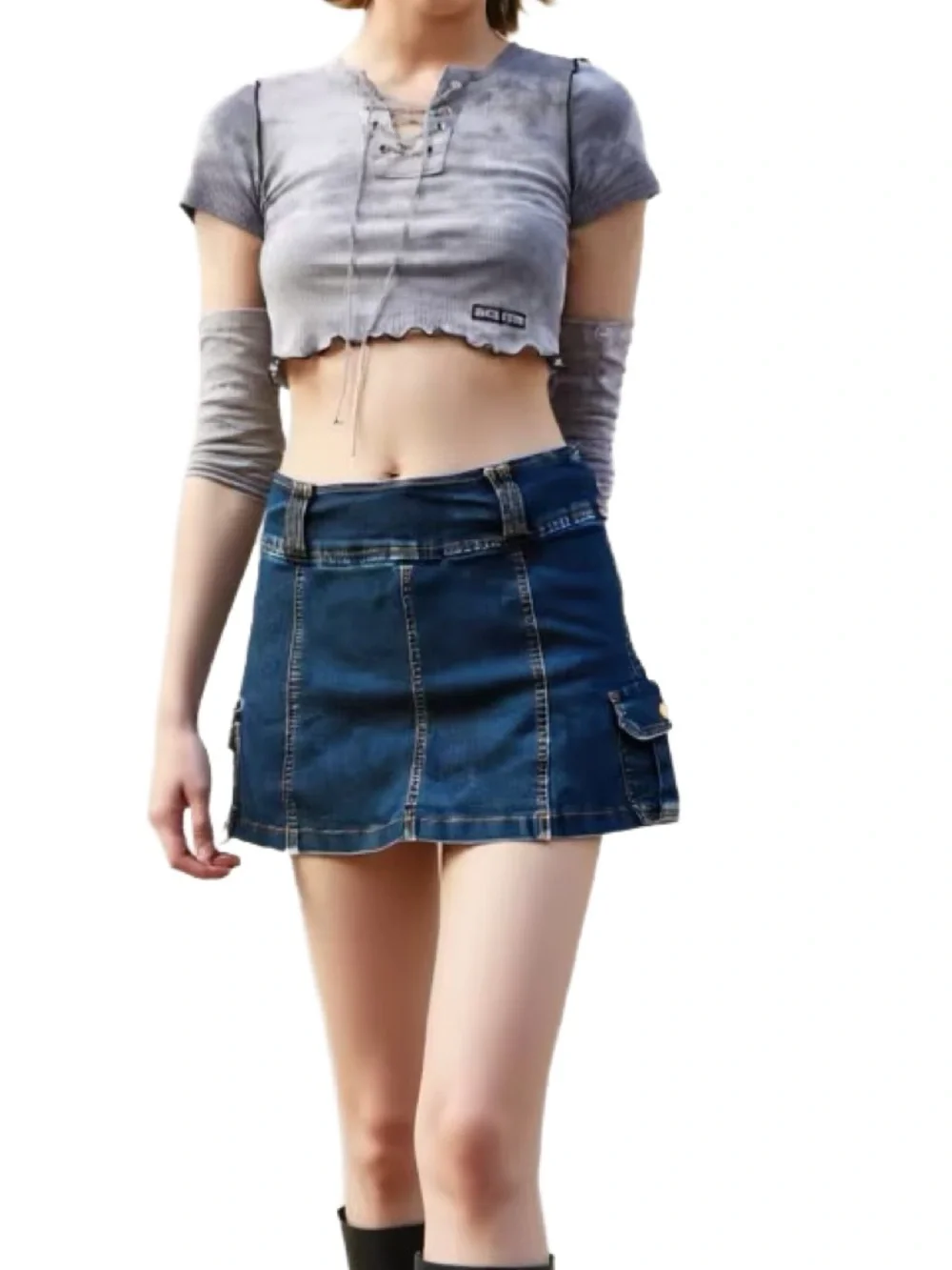 Refuge Denim Cargo Mini Skort in Dark Blue Wash Size Medium - Picture 1 of 6